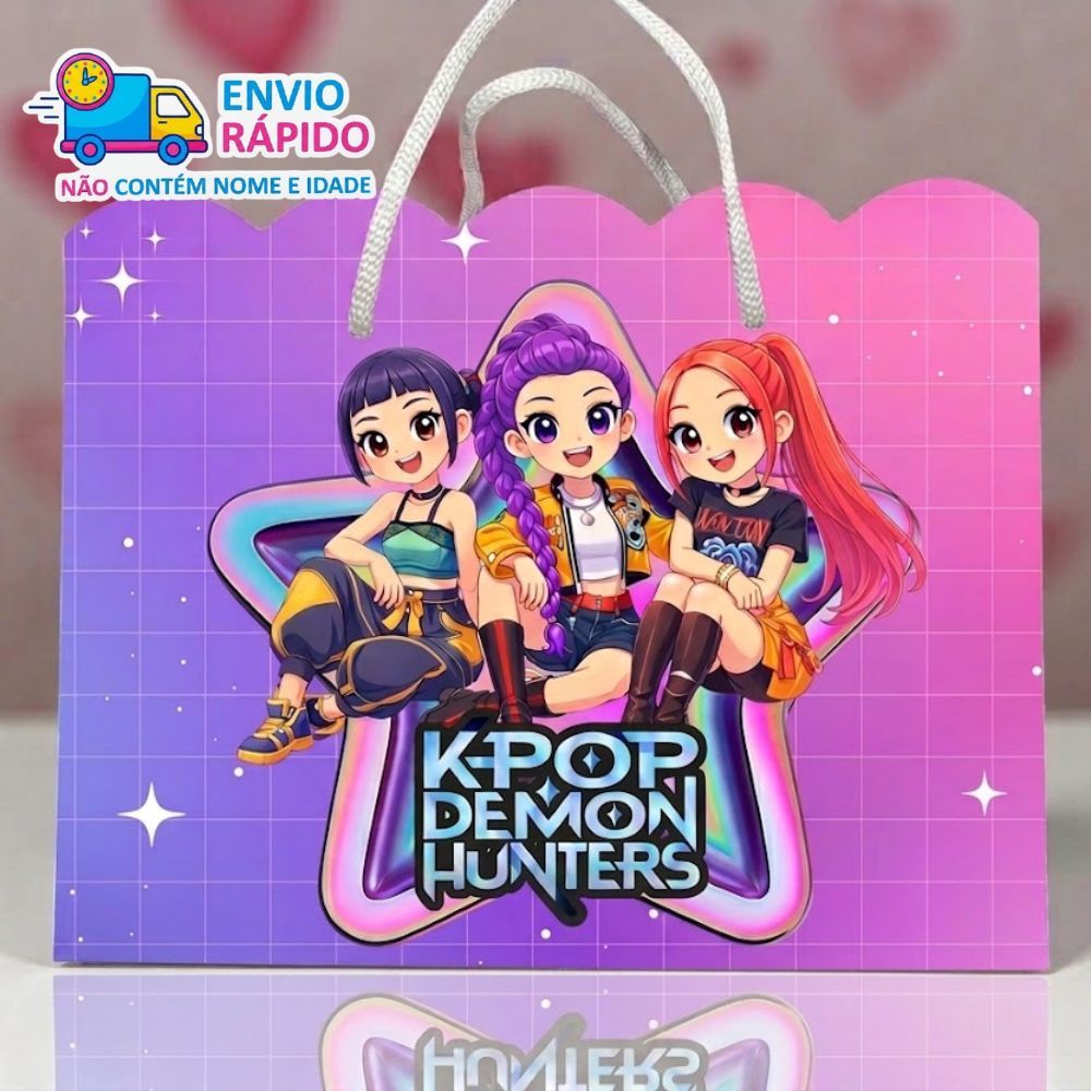 Kit Sacolinha Personalizada Guerreiras do K-POP (20x15x7cm) Lembrancinhas de Aniversário - PEGUE E MONTE