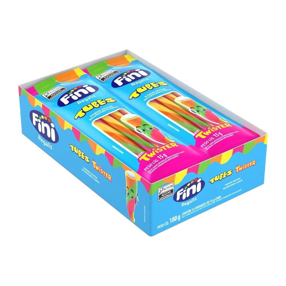 Bala Fini Regaliz Tubes Twister 15g - Embalagem 12 Unidades
