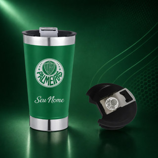 Copo Térmico Palmeiras Personalizado com Nome 473ml Aço Inoxidável Tampa Abridor Gravação Laser