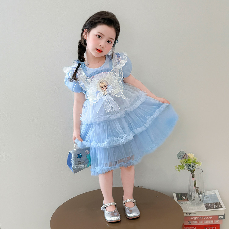 Vestido de verão para meninas Frozen Elsa Princesa Vestido Bebê Menina Moda 2026 Vestido Gaze Pettiskirt