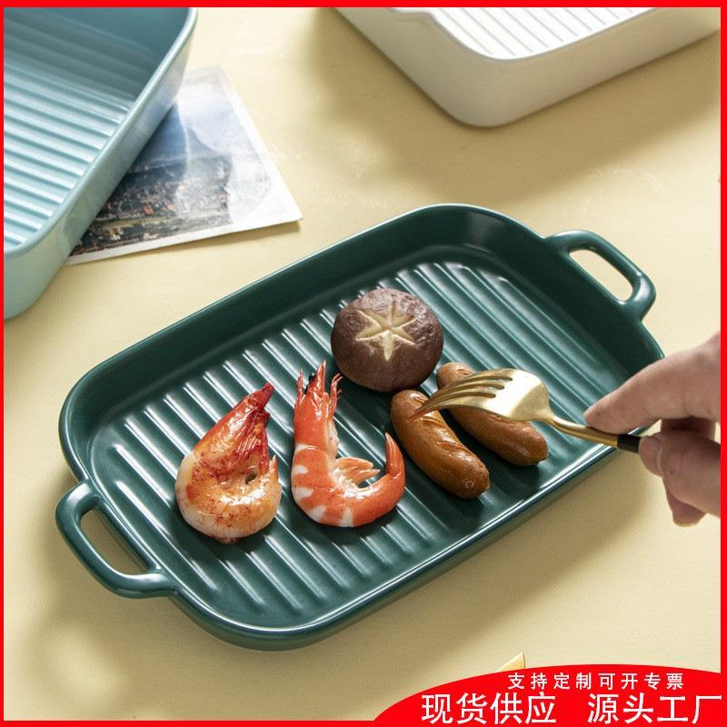 Prato de peixe doméstico com esmalte colorido Placa de barbatana grelhada Prato de vegetais Forno Assadeira Comida ocide
