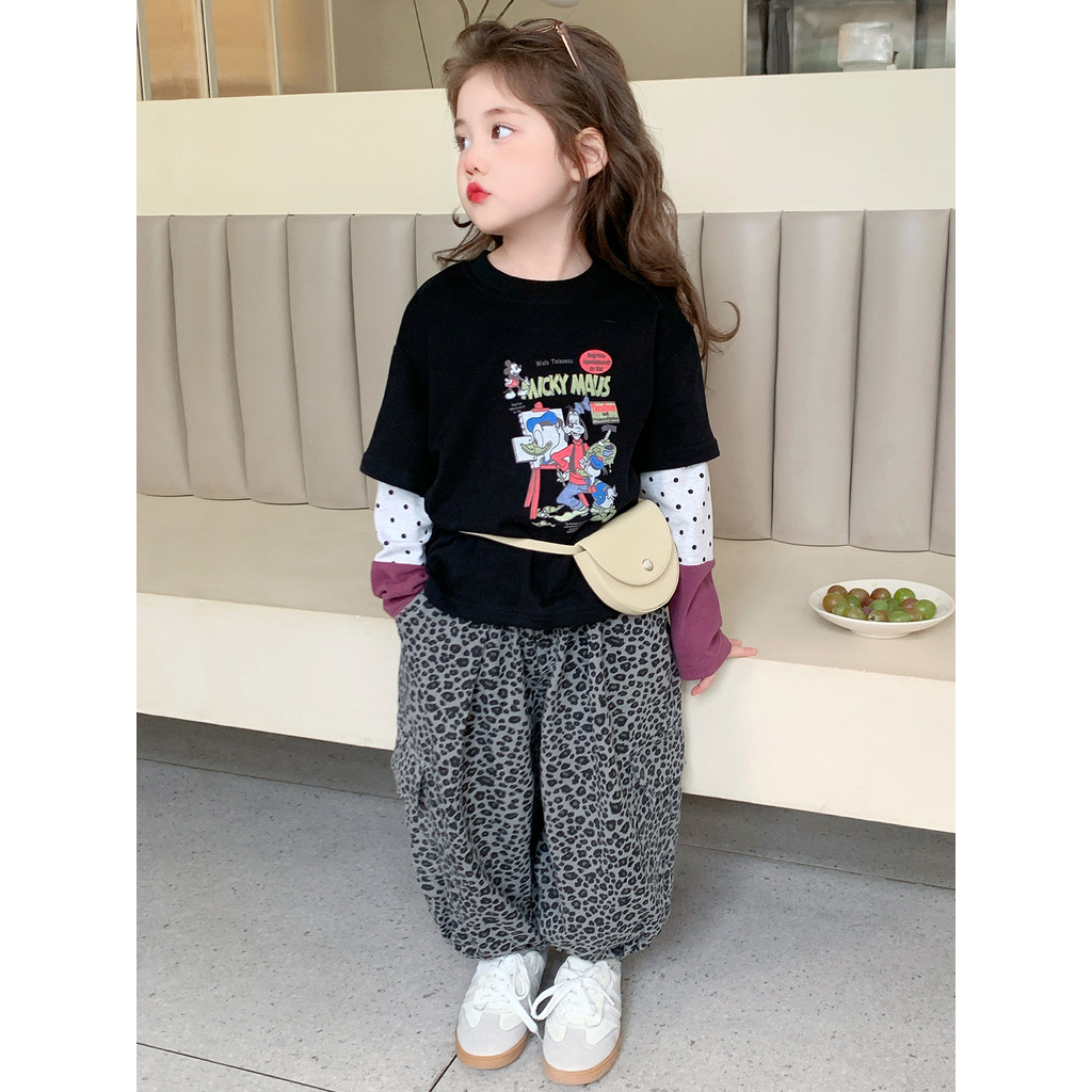 Meninas terno primavera 2026 novo estilo moda crianças primavera roupas do bebê primavera outono estilo moda Wear leopar