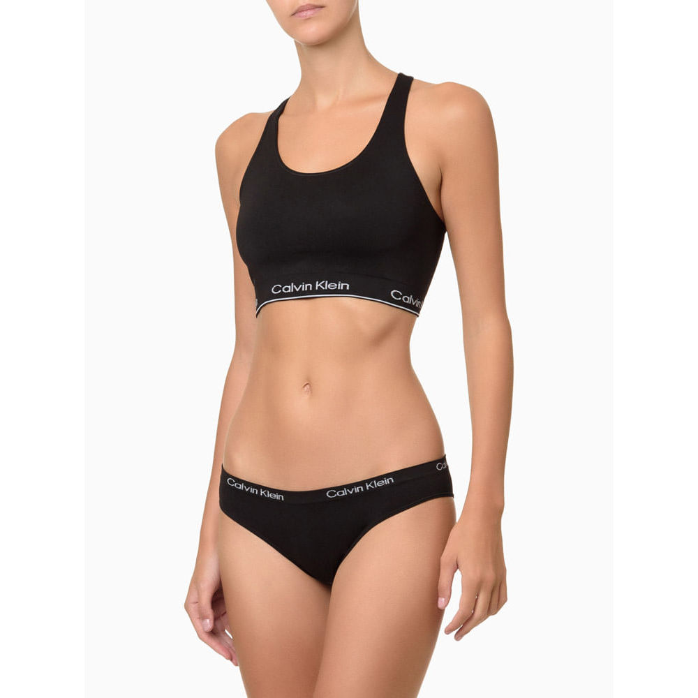 Kit 2 Calcinhas Tangas Microfibra Seamless Calvin Klein Underwear - Preto/Bege