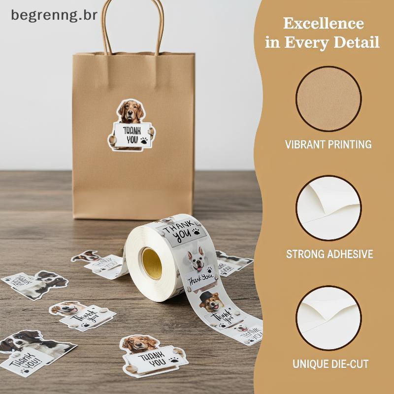 begrenng Dog Design Obrigado Stiers Rolo 500 Pcs Etiquetas Adesivas Para Selos De Envelope Suprimentos De Embrulho De Pr
