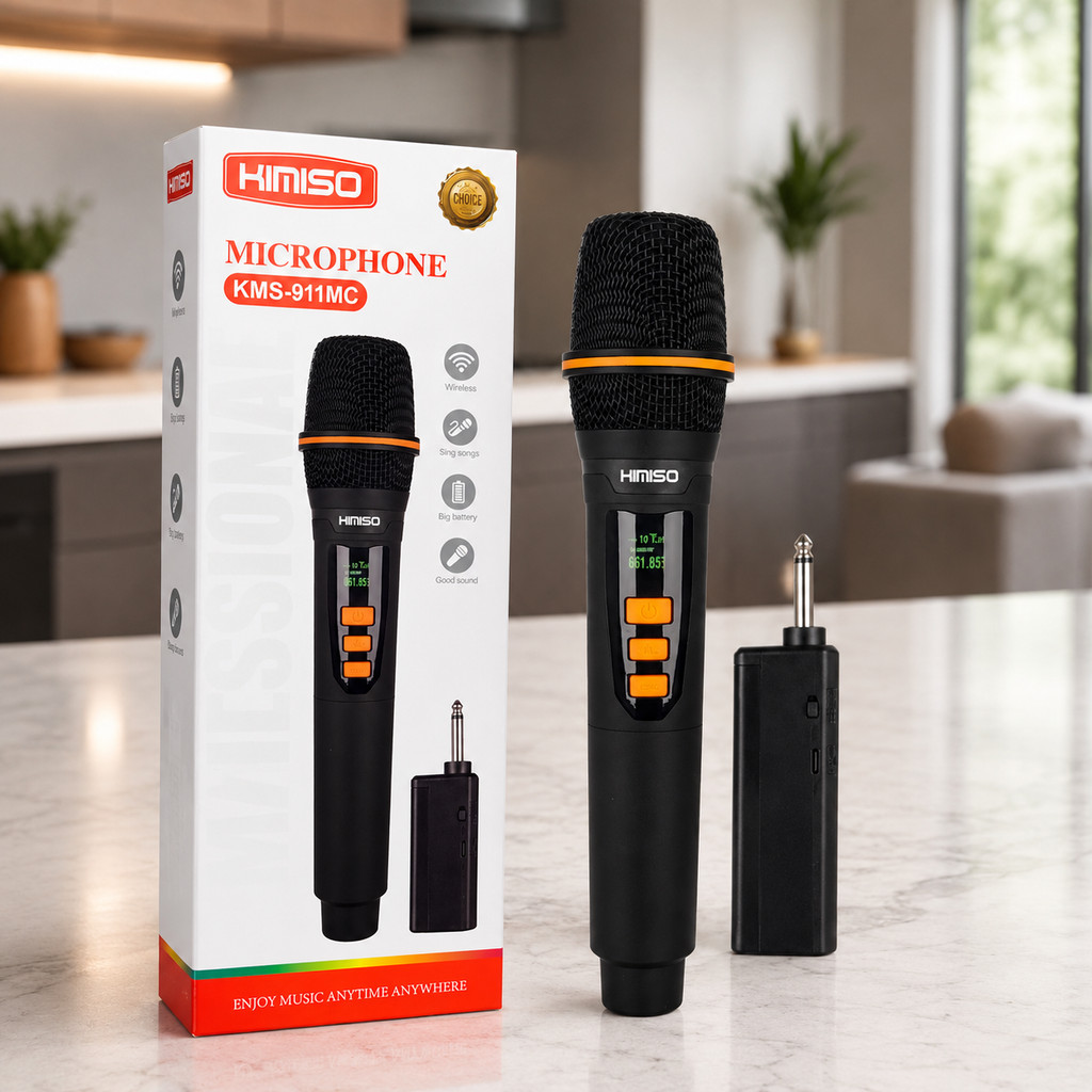 Microfone Sem Fio Kimiso KMS-911MC Com Receptor P10 Para Karaokê e Eventos