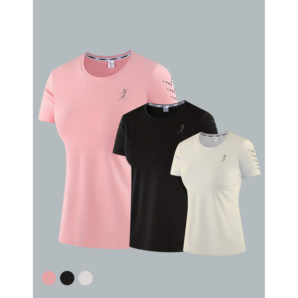 Kit 3 Camisetas Dry Fit Feminina Fitness Academia Baby Look Acinturada Leve Proteção Uv Lamovie