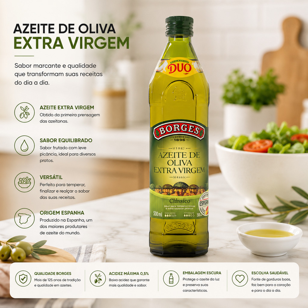 Azeite De Oliva 500ml Extra Virgem Borges Clássico Premium