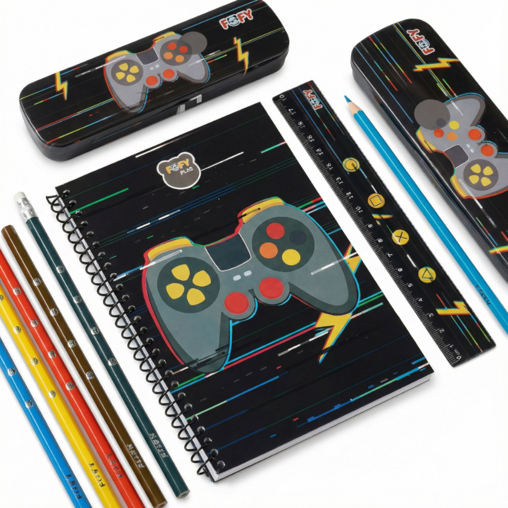 Kit Escolar Gamer FOFY Completo Infantil Volta às Aulas Com Caderno 60 Folhas Estojo Premium