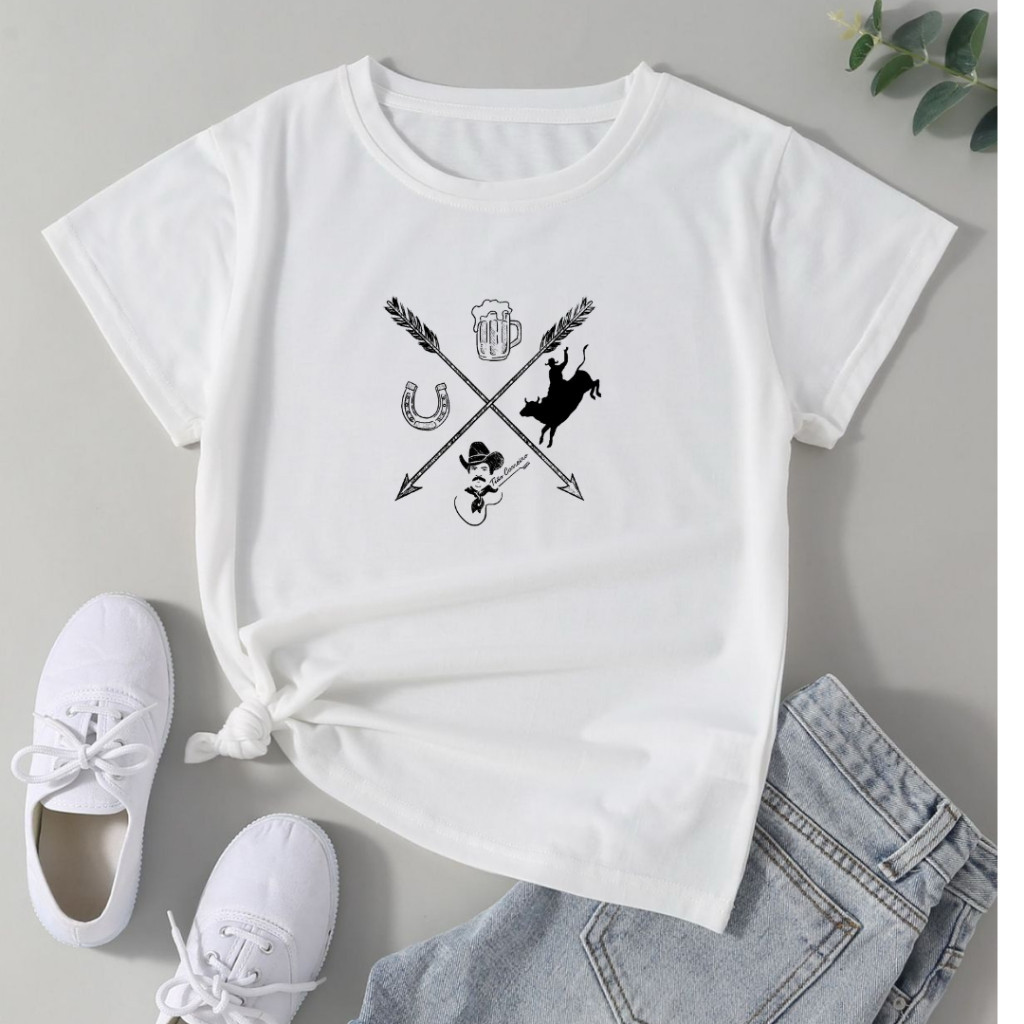 Camiseta Blusa T-Shirt Feminina Tiao Carreiro Montaria Peão Moda Gringa Cavalgada em Oferta
