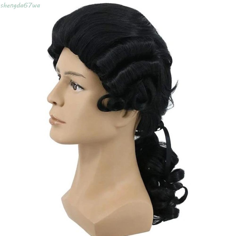 SHENGDA Advogado Juiz Peruca , Perucas Masculinas Halloween Barroco Cosplay Encaracolada , Preto Cinza Masculino Traje