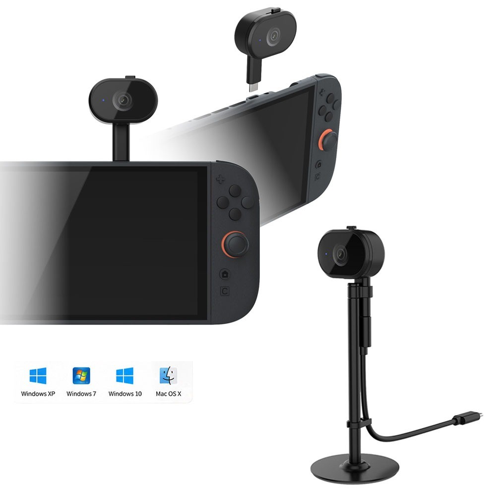 Webcam HD 1080P USB-C para Nintendo Switch 2 Plug and Play Ângulo Ajustável Cabo Removível Tampa Privacidade