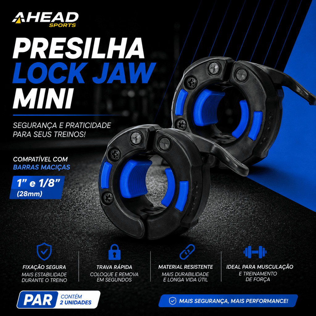Par de Presilhas Lock Jaw Mini Azul para Barras Maciças 1 Polegada e 1/8