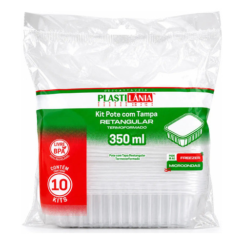 Kit 20 Pote Com Tampa Retangular 350 Ml Microondas Freezer