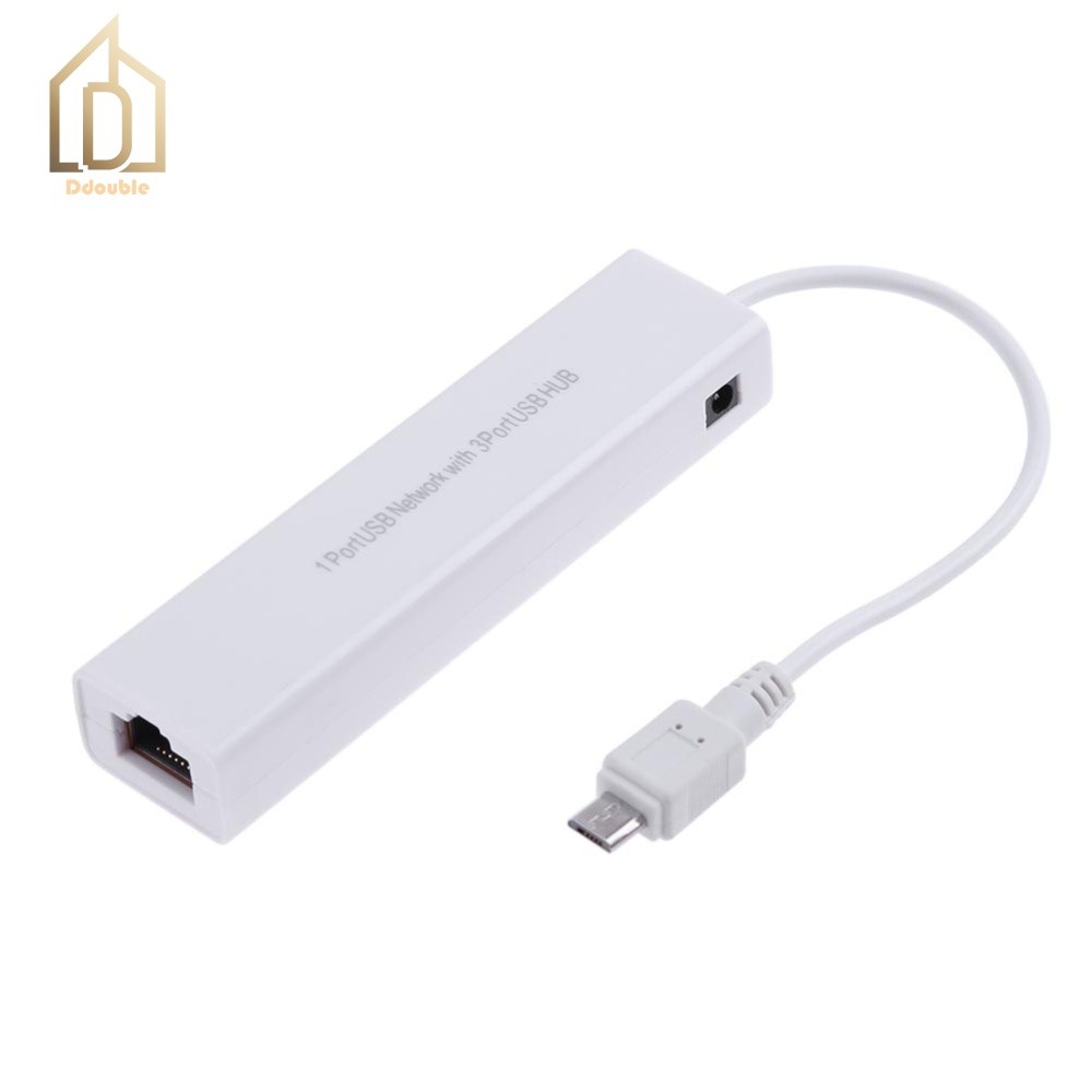 OTG 3 Portas USB 2.0 HUB 10/100 Mb Micro Para Placa De Rede Adaptador LAN RJ45 [Ddouble.br]