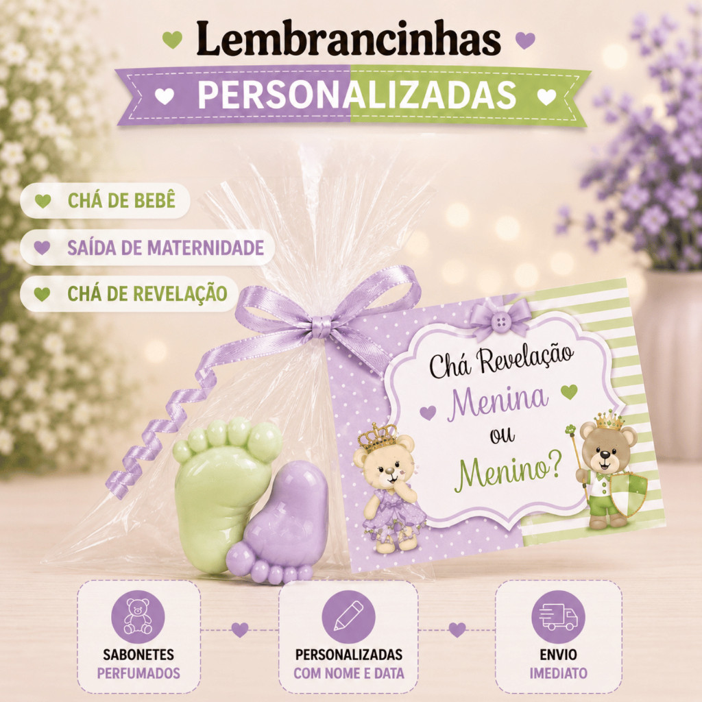 30 Sabonetes Perfumados Lembrancinha Chá de Bebê Personalizada ( 15 PARES )          