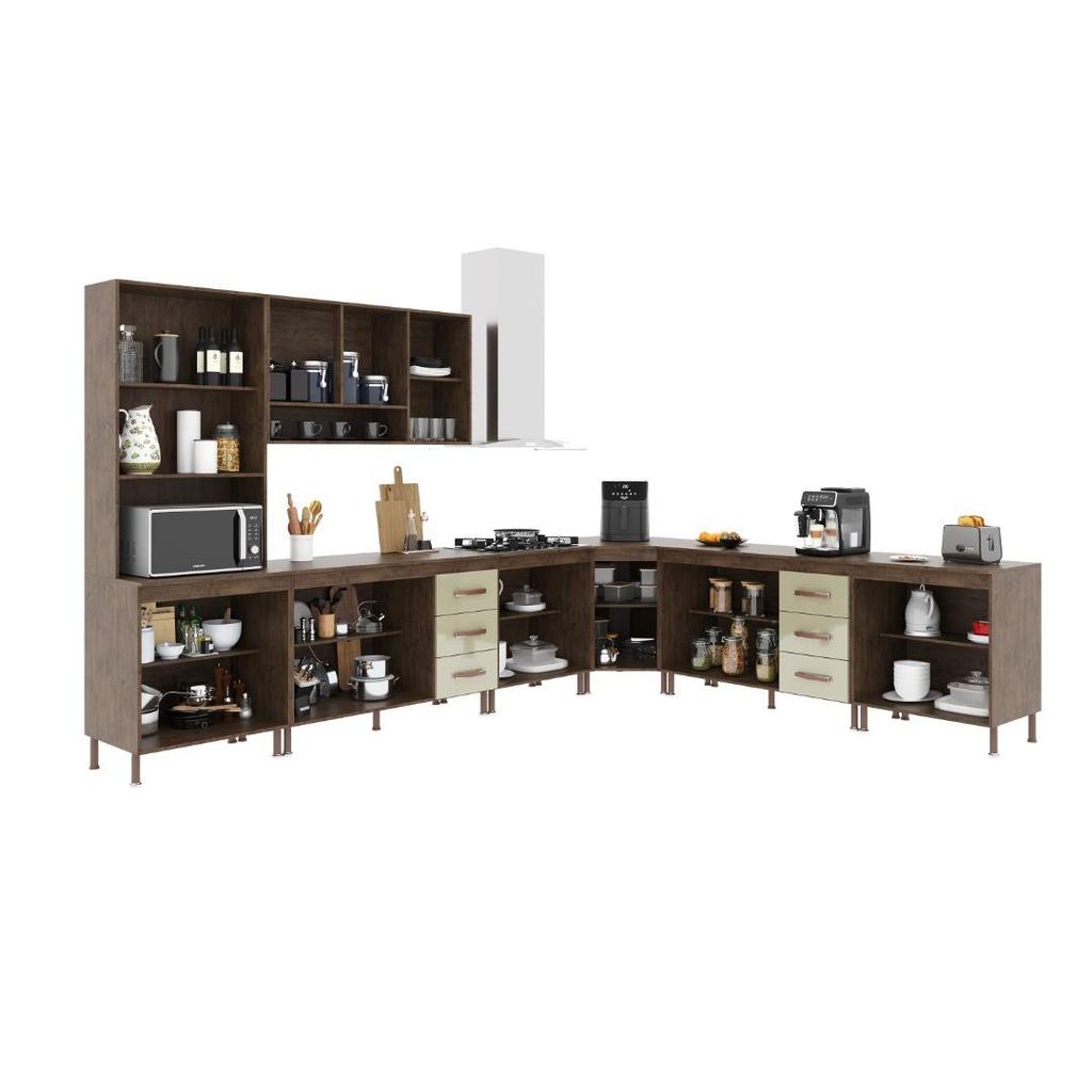 Cozinha Modulada Completa Fidelitá Lisboa 7 Peças 600cm 16 Portas 6 Gavetas Com Tampo Noce/Off-White · foto 2
