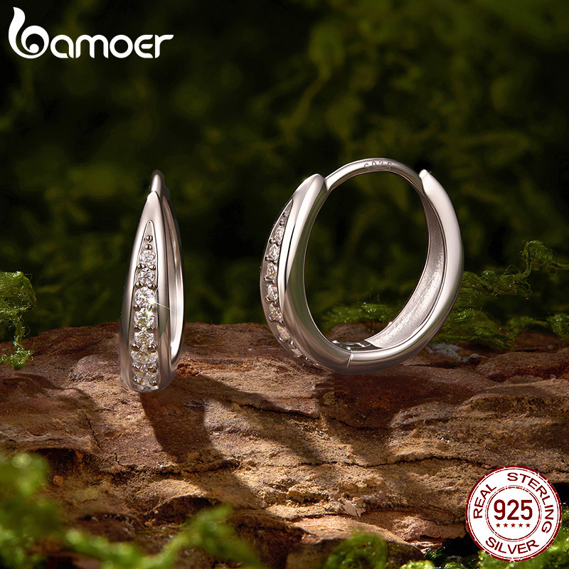 Brincos De Argola De Moissanite Brilhantes Em Prata Esterlina 925 Bamoer Com Joias De Certificado Para Presente Feminino