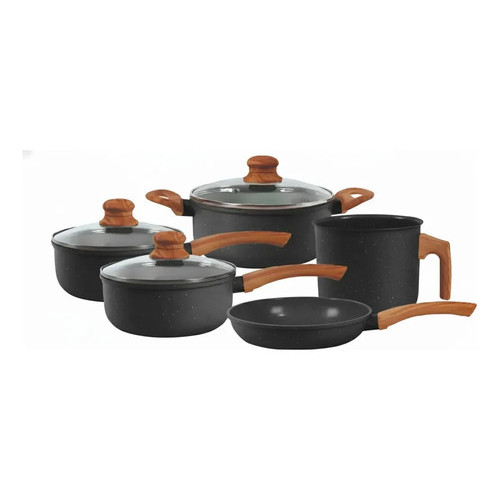 Jogo De Panelas Cerâmico Triplo Indução Tuut Ecoglid 5 Peças Cor Preto Granito