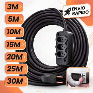 Extensão Elétrica CABO PP 2x2.5mm 20A/10A Resistente 3/ 5/15/20/25/30 (METROS)
