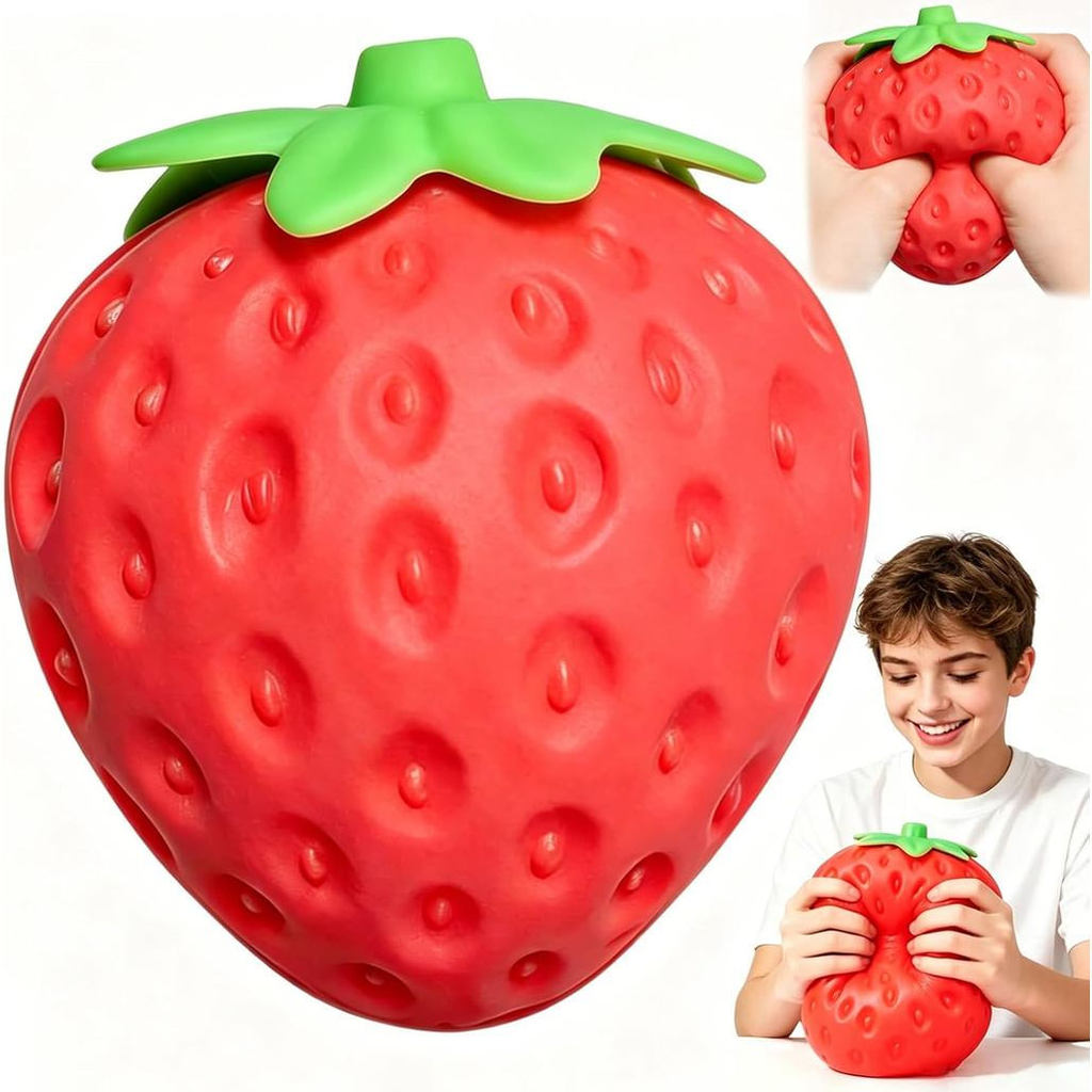Squishy de Morango, Squishy de Morango Macio e Moldável, Bola Antiestresse Sensorial, Brinquedo Infantil, Lembrancinha