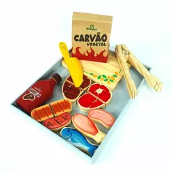 Kit Churrasco completo com Carvão Brinquedo de Madeira Infantil