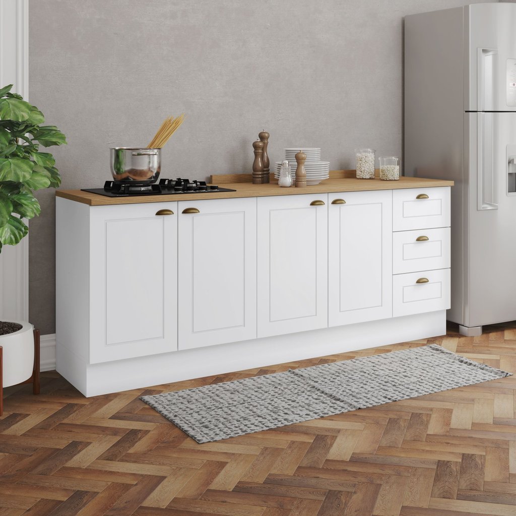 Cozinha Compacta 3 Peças 100% MDF com Torre Quente 2 Fornos Americana Branco HP/Calcare  Branco HP/Nature