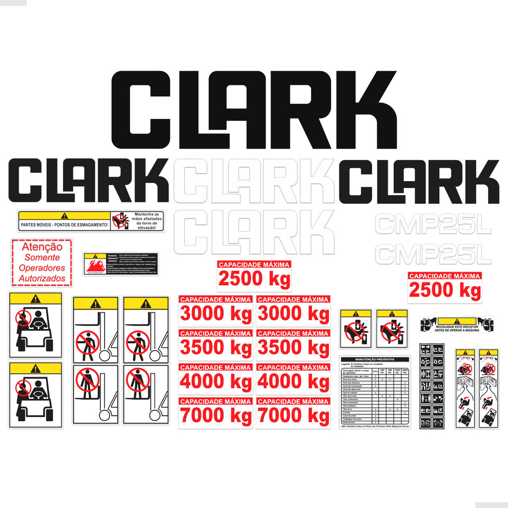 Adesivos Gráfico Para Empilhadeira Clark Cmp25l + Etiquetas