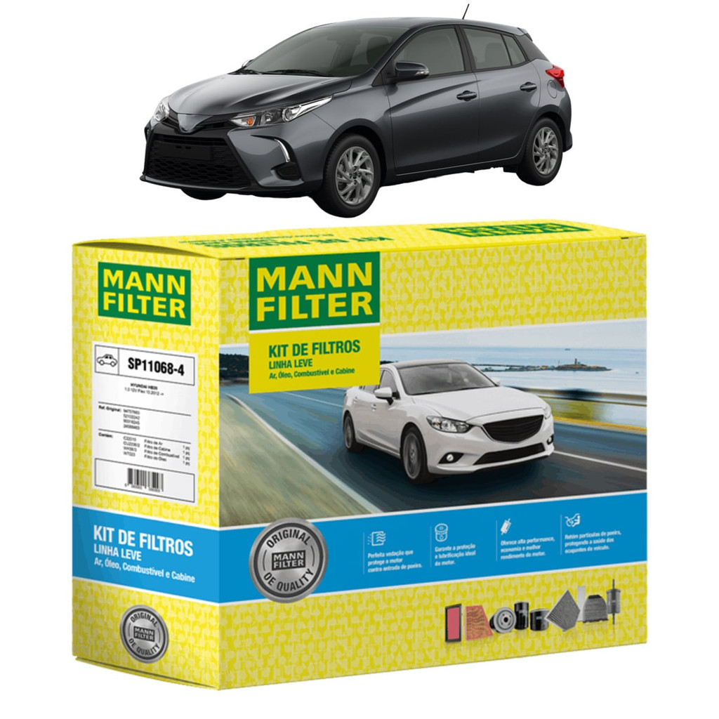 Detalhes do Kit Revisão 4 Litros de Óleo Shell Helix 5W30 Sintético HX8 + Kit de Filtros Mann Filter Toyota Yaris 1.3/1.5 16V Flex