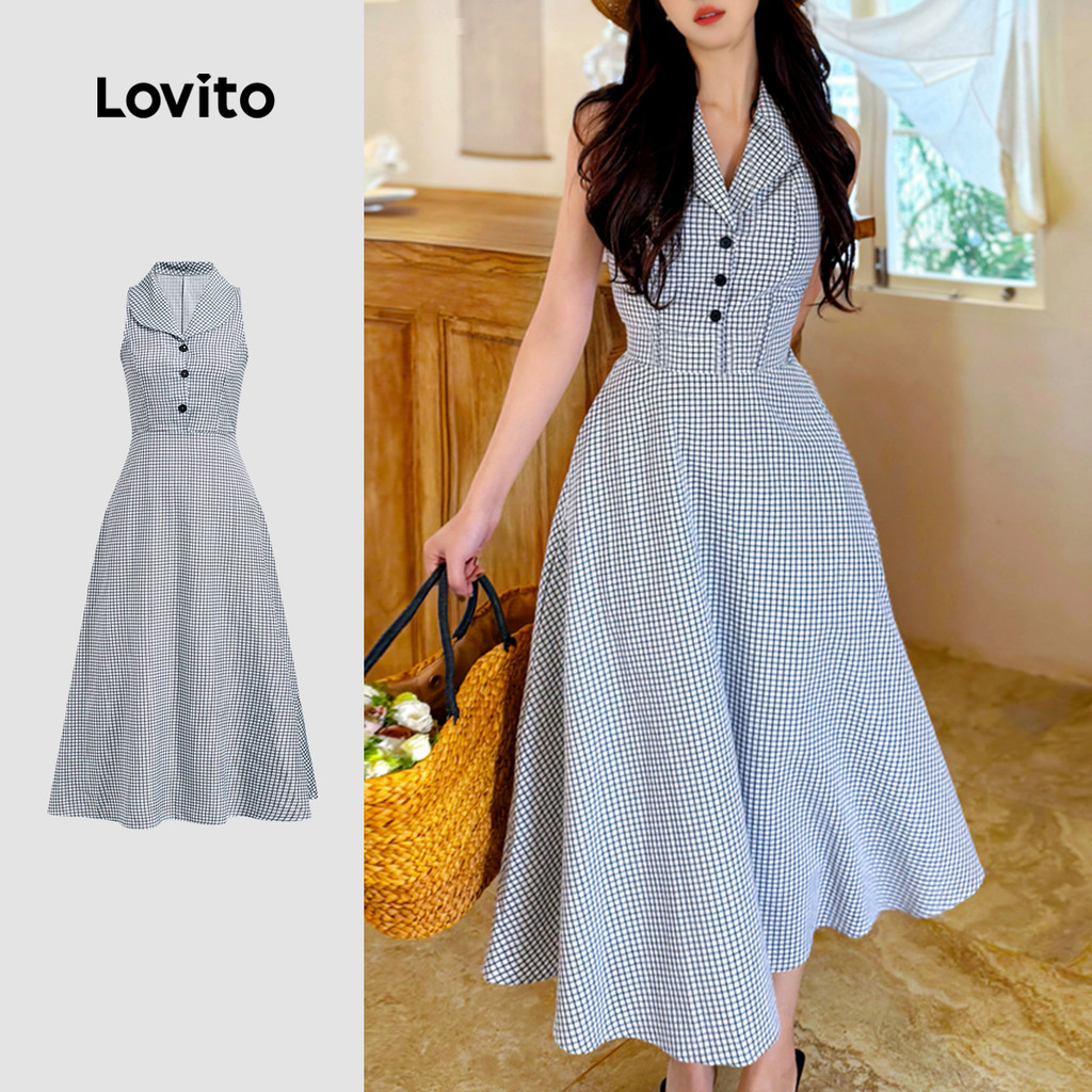 Lovito Vestido Elegante com Botões Na Frente Manga Longa para Primavera/verão para mulheres L143ED082 em Oferta na Shopee