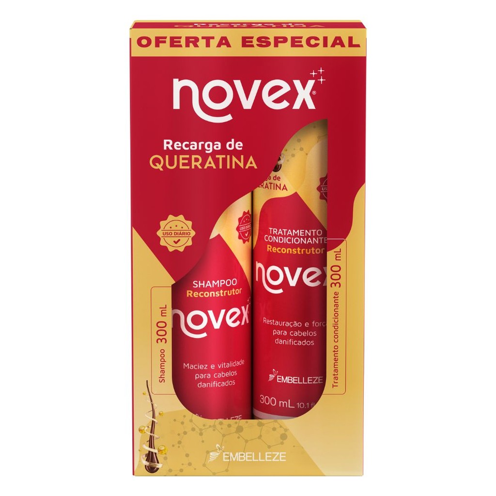 Kit Novex Shampoo + Condicionador 300ml Recarga de Queratina