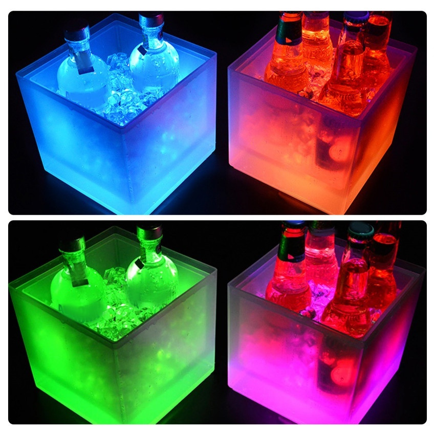 Balde de Gelo Bebidas com Led Quadrado de Duas Camadas 3,5 Litros