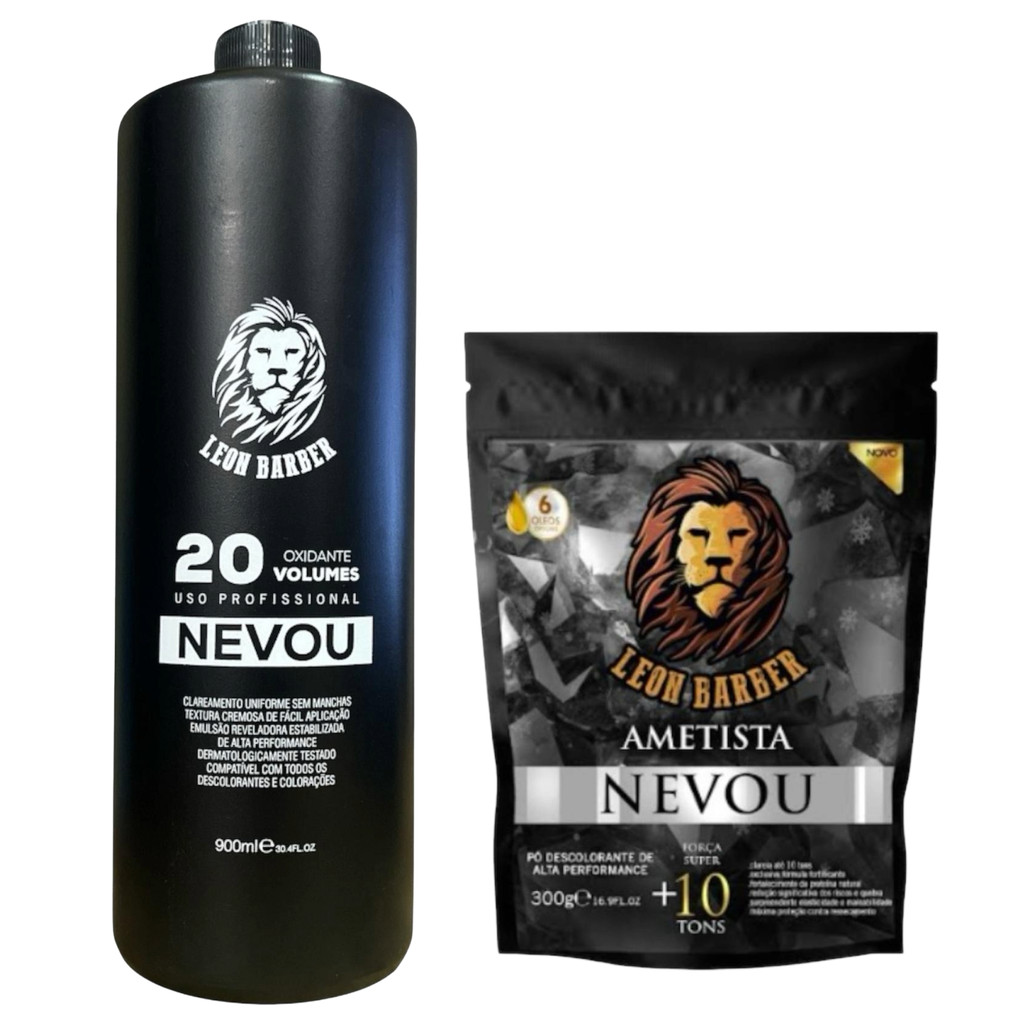 kit Pó Descolorante Ametista 10 tons 300g + Água Oxigenada 20 vol 900ml Leon Barber