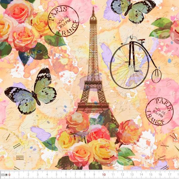 Tecido Tricoline Digital Paris Aquarelado Pano Patchwork Costura Ateliê Artesanato DIY