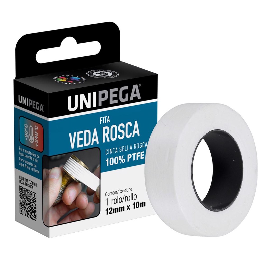 FITA VEDA ROSCA TEFLON PVC/CANO/PIA/REGISTROS/VALVULAS 12MM X 10M UNIPEGA em Oferta na Shopee