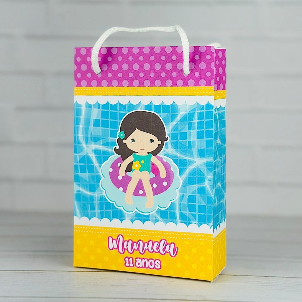 Sacolinha Pool Party Menina | Personalizada Com Nome | Aniversário Lembrancinhas Personalizados Sacola de Doces