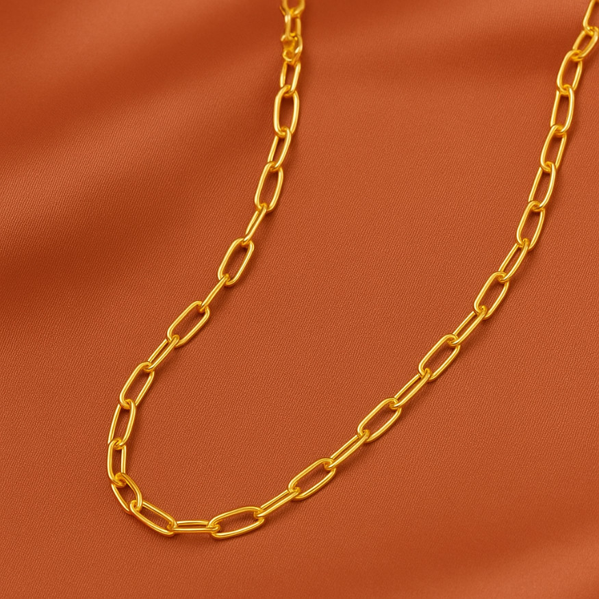 Colar Feminino Dourado Elo Curto, Corrente Estilo Moderno Banhada a Ouro 18k