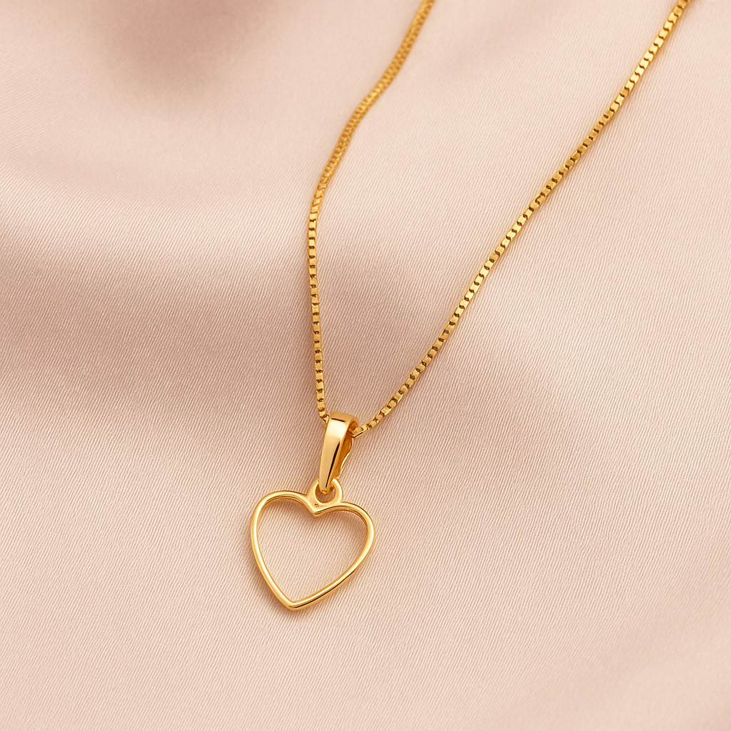 Colar Delicado Veneziana com Coração Vazado Dourado Feminino com Garantia Banhado