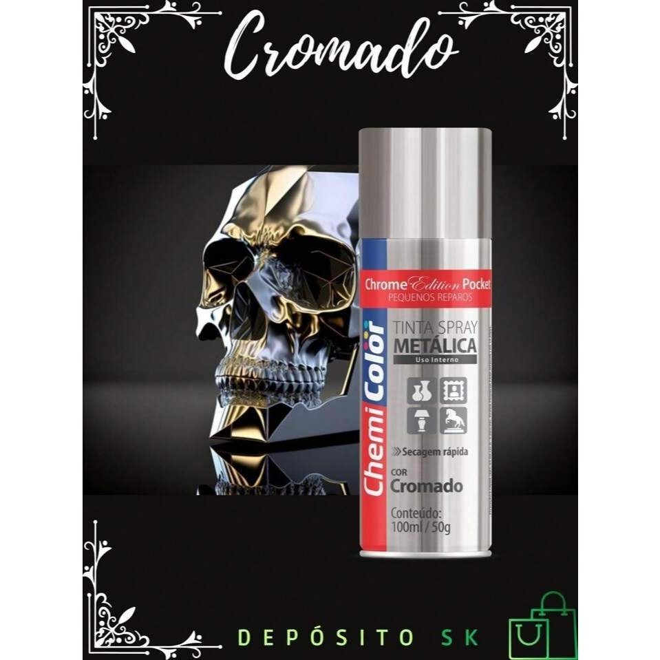 Kit 2 Tinta Spray Chemicolor Pocket Metálica Cromado – Acabamento Brilhante - Envio Veloz