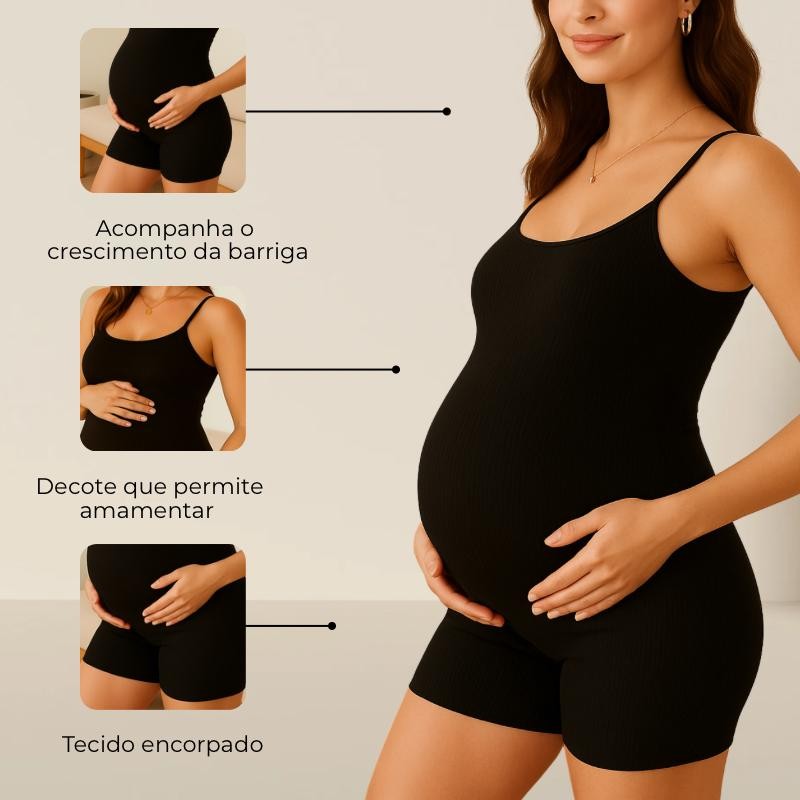 Macaquinho Gestante Suplex Premium - Conforto que Acompanha a Barriga P ao G3 em Oferta na Shopee