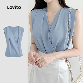 Lovito Blusa Elegante com Pregas para Primavera/verão em Azul Cinza para Mulheres L142ED340 em Oferta na Shopee