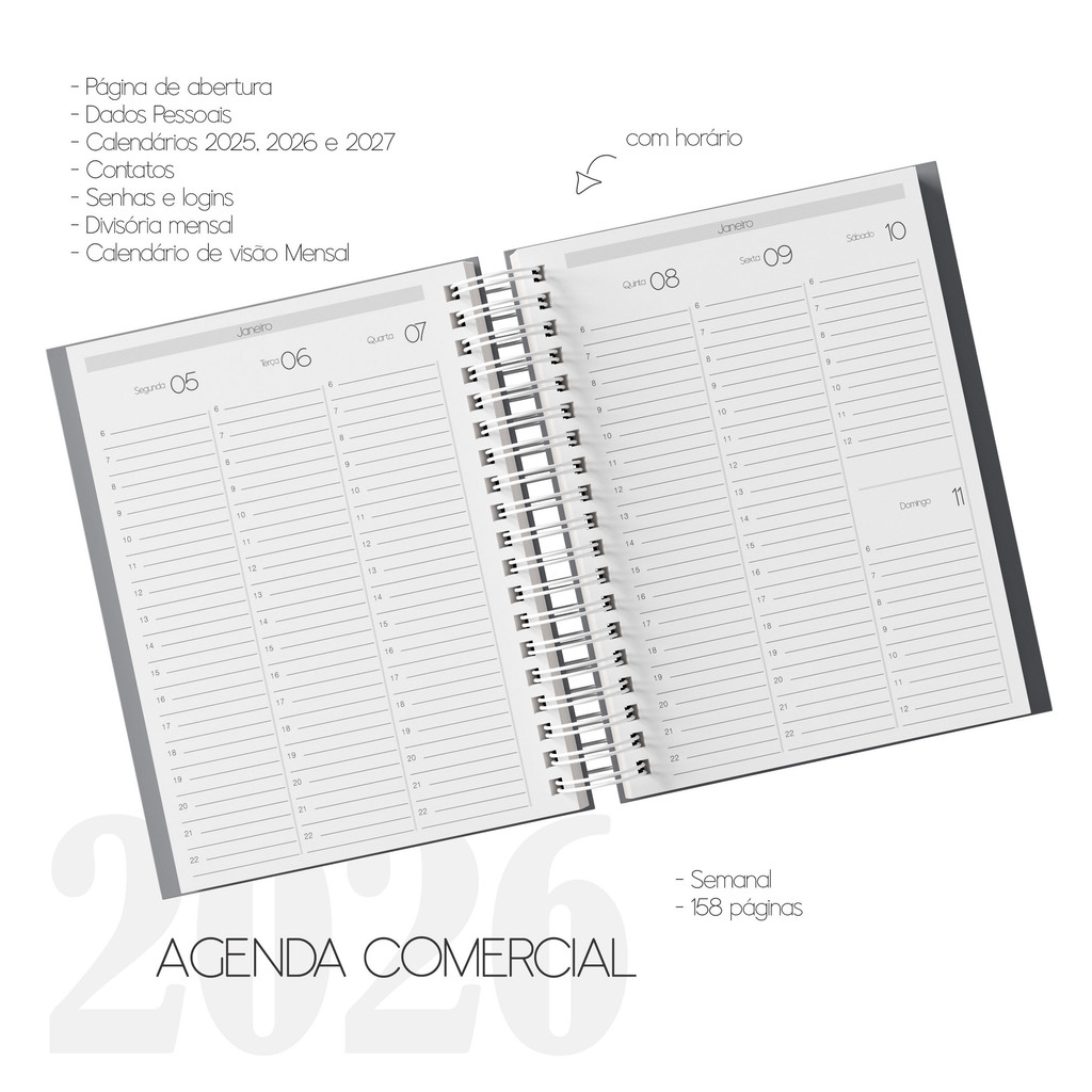 Miolo Planner 2026 A5 – Pronto para Montar, Sem Furação