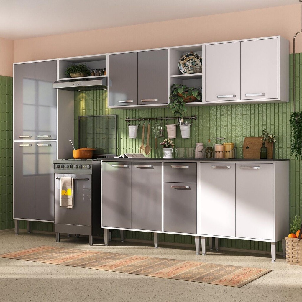 Armário de Cozinha Compacta Completa FL3281 Multimóveis em Oferta na Shopee