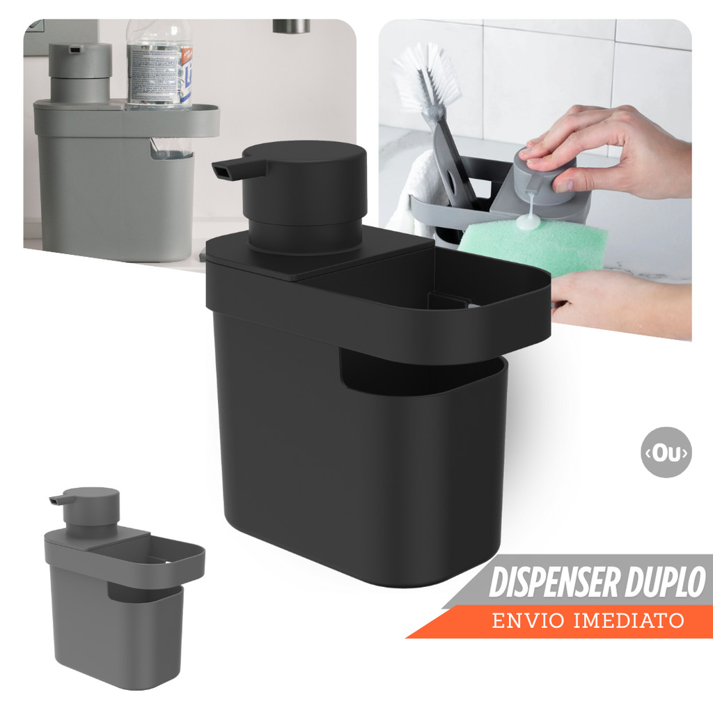 Dispenser Detergente Com Organizador de Pia 650ml Cozinha OU  Porta Sabão e Bucha