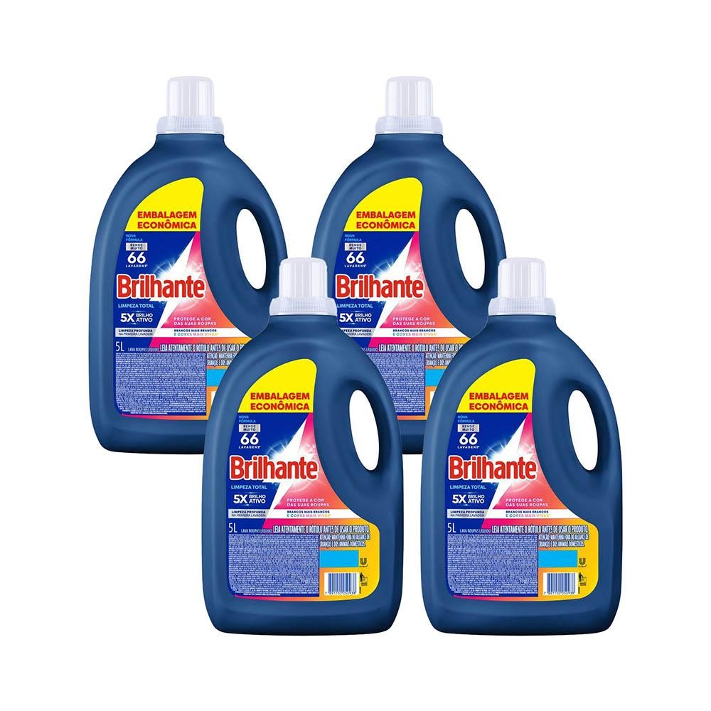 Kit 4 Lava-Roupas Líquido Brilhante Limpeza Total 5l em Oferta na Shopee