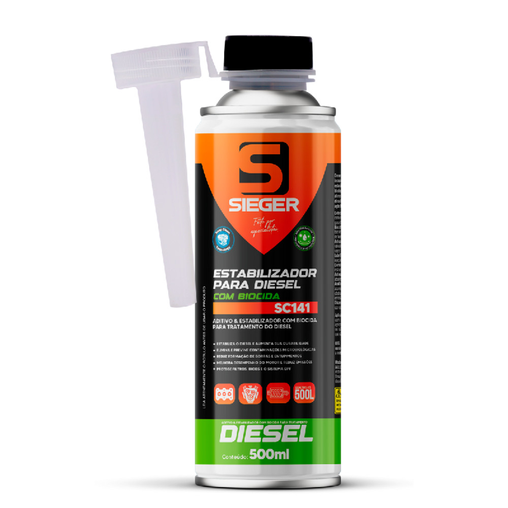 Aditivo Combustível Estabilizador Diesel c/ Biocida 500ml Sieger Demulsificante Fungicida