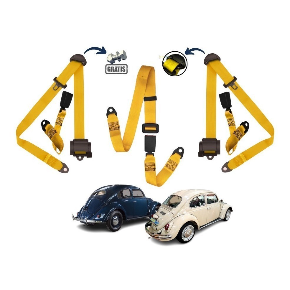 Kit Cinto Segurança Traseiro Retrátil 3 Pontas Fusca Cinza