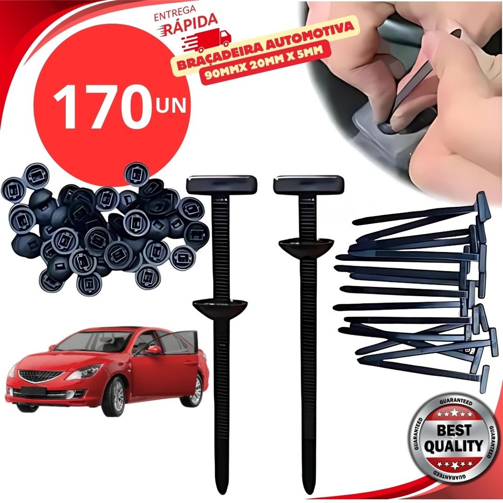 Kit 170/90/40 Abraçadeira de Nylon Plástica Automática Universal Fixador Multiuso Fivela Carro Moto Casa