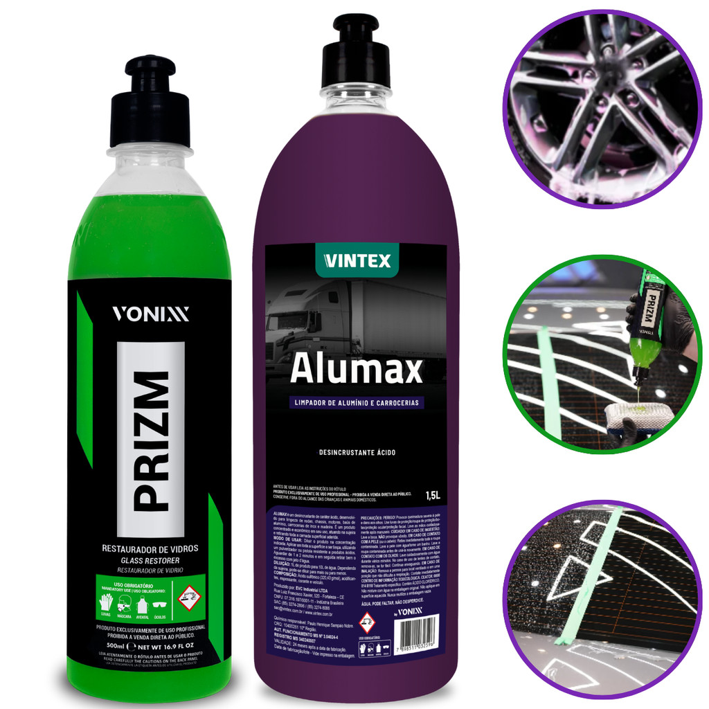 Kit Prizm Restaurador Vidro Vonixx + Alumax 1,5l Vintex Desincrustante em Oferta na Shopee