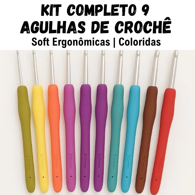 Kit 9 Agulhas de Crochê Soft Emborrachado Coloridas | Ergonômicas para Tricô e Amigurumi
