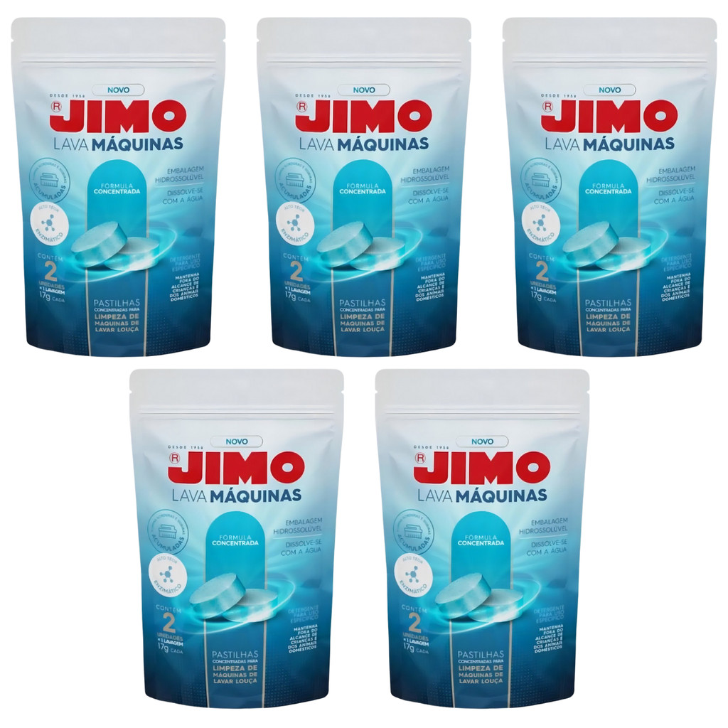 Kit 5 Sachês Limpa Máquinas de Lavar Louças Jimo com 2 Pastilhas Cada